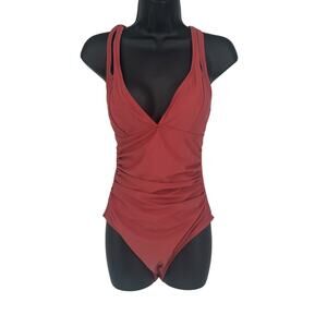 NEW Cupshe Brick Tummy Control Tie Back One-Piece Swimsuit Sz Medium